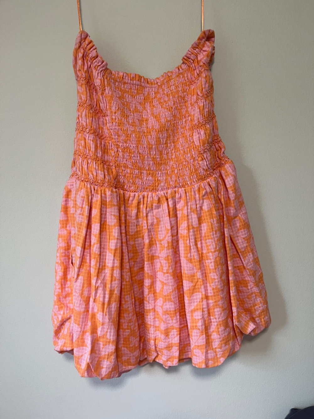 Free People Annalise Strapless Orange Pink Floral Smocked Mini Dress - Picture 3 of 4